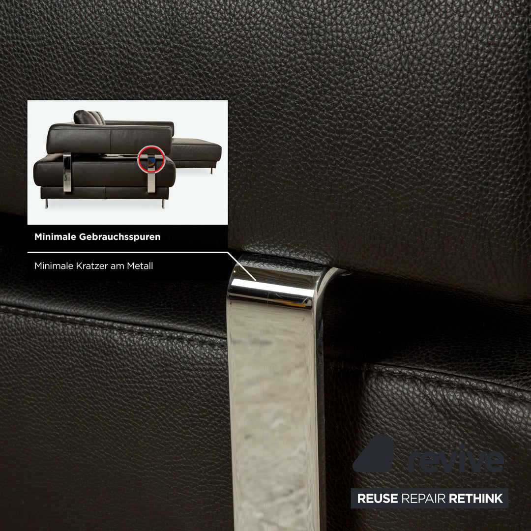 Ewald Schillig Brand Face Leather Corner Sofa Black Electric Function Chaise Right Sofa Couch