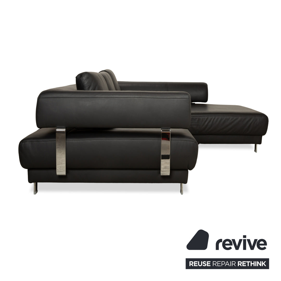 Ewald Schillig Brand Face Leather Corner Sofa Black Electric Function Recamiere Right Sofa Couch