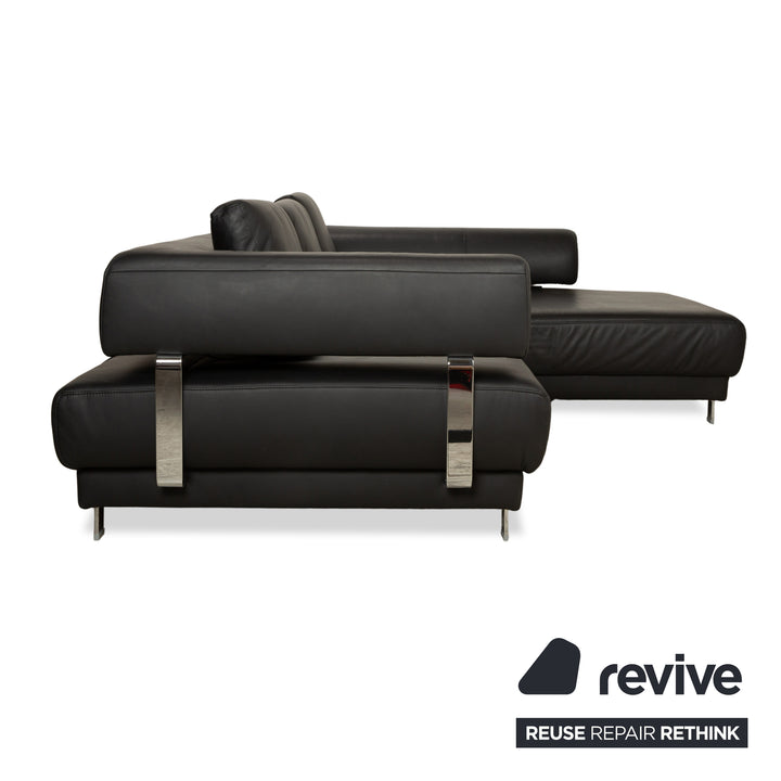 Ewald Schillig Brand Face Leather Corner Sofa Black Electric Function Recamiere Right Sofa Couch