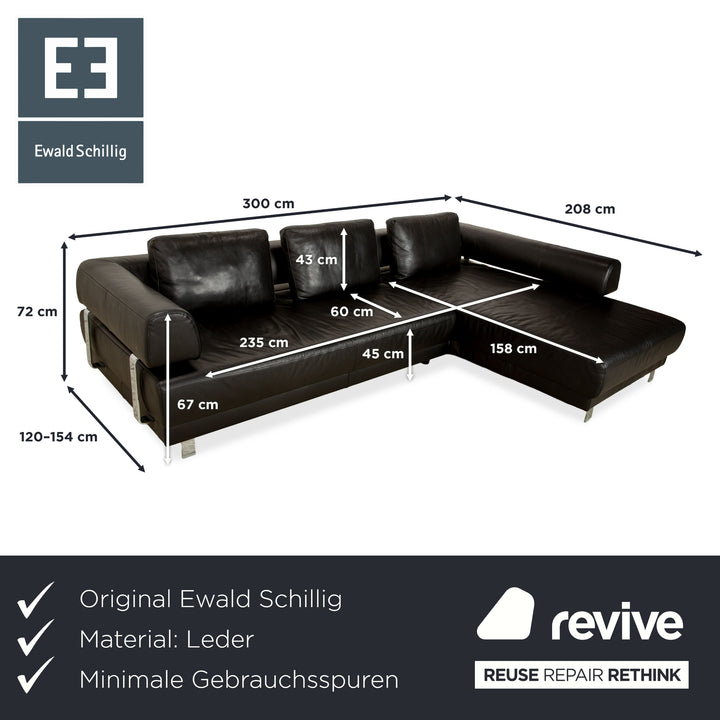 Ewald Schillig Brand Face Leather Corner Sofa Black Electric Function Chaise Right Sofa Couch