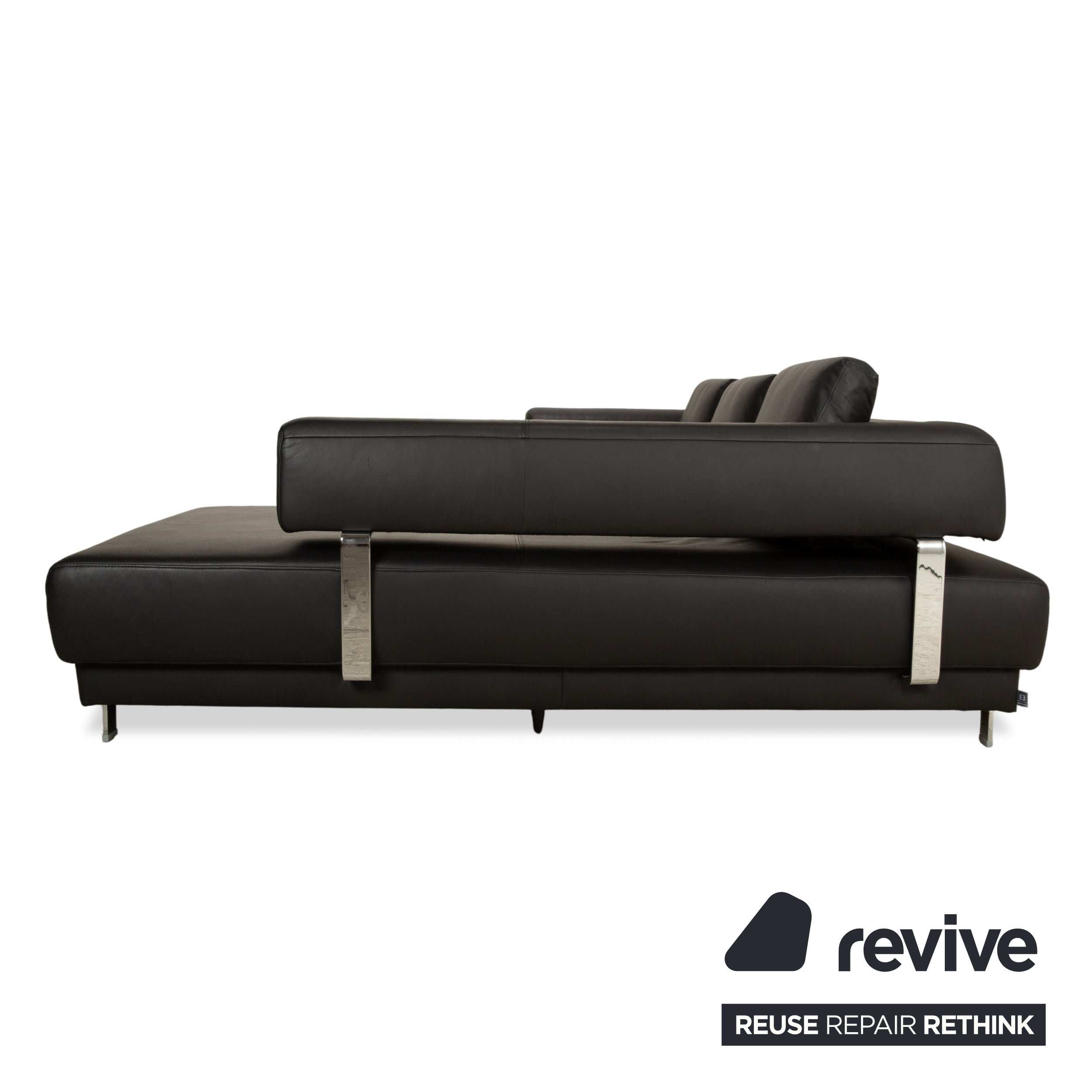 Canapé d'angle droit en cuir noir avec fonction électrique Ewald Schillig