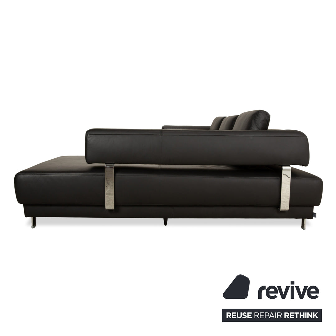 Ewald Schillig Brand Face Leather Corner Sofa Black Electric Function Recamiere Right Sofa Couch