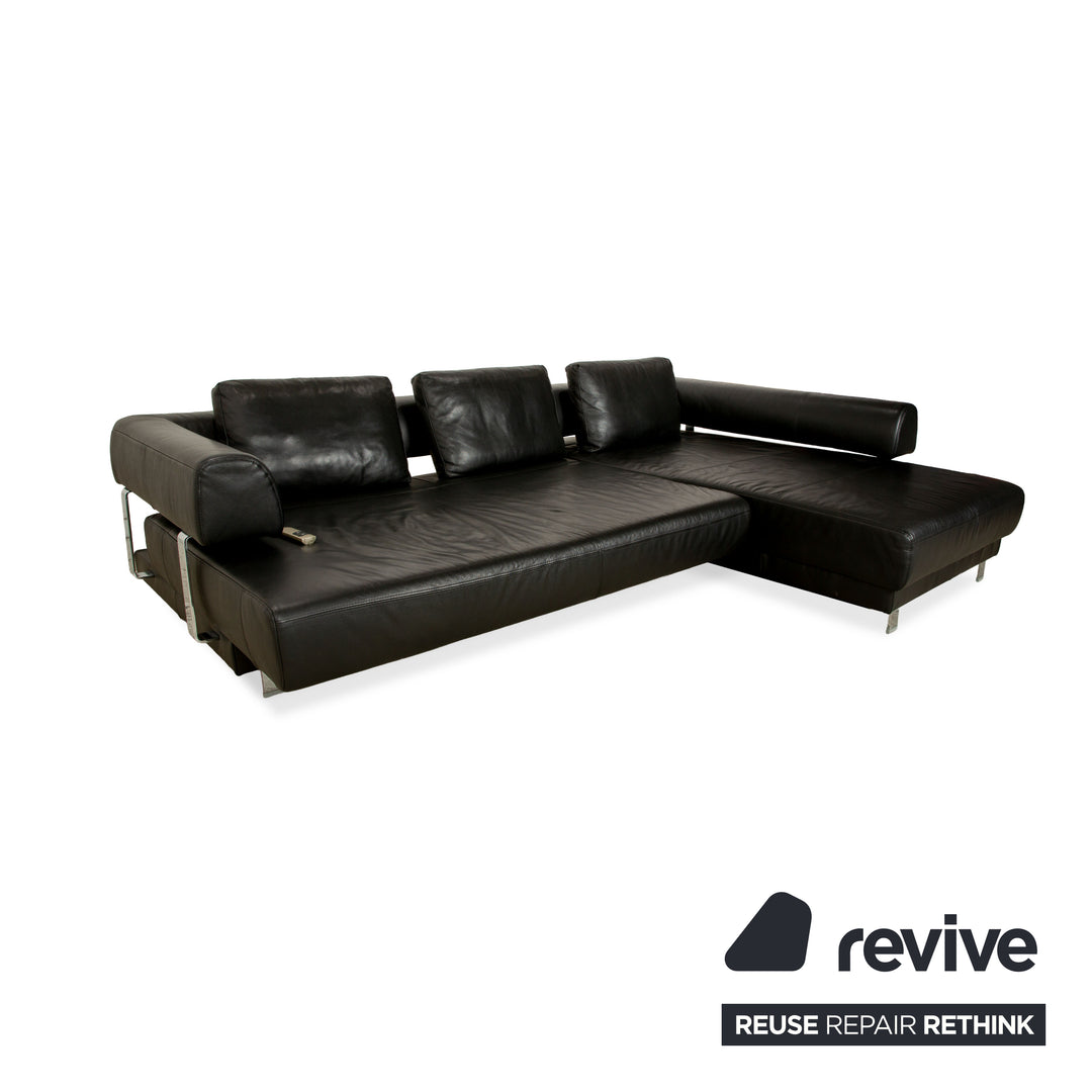 Ewald Schillig Brand Face Leather Corner Sofa Black Electric Function Chaise Right Sofa Couch