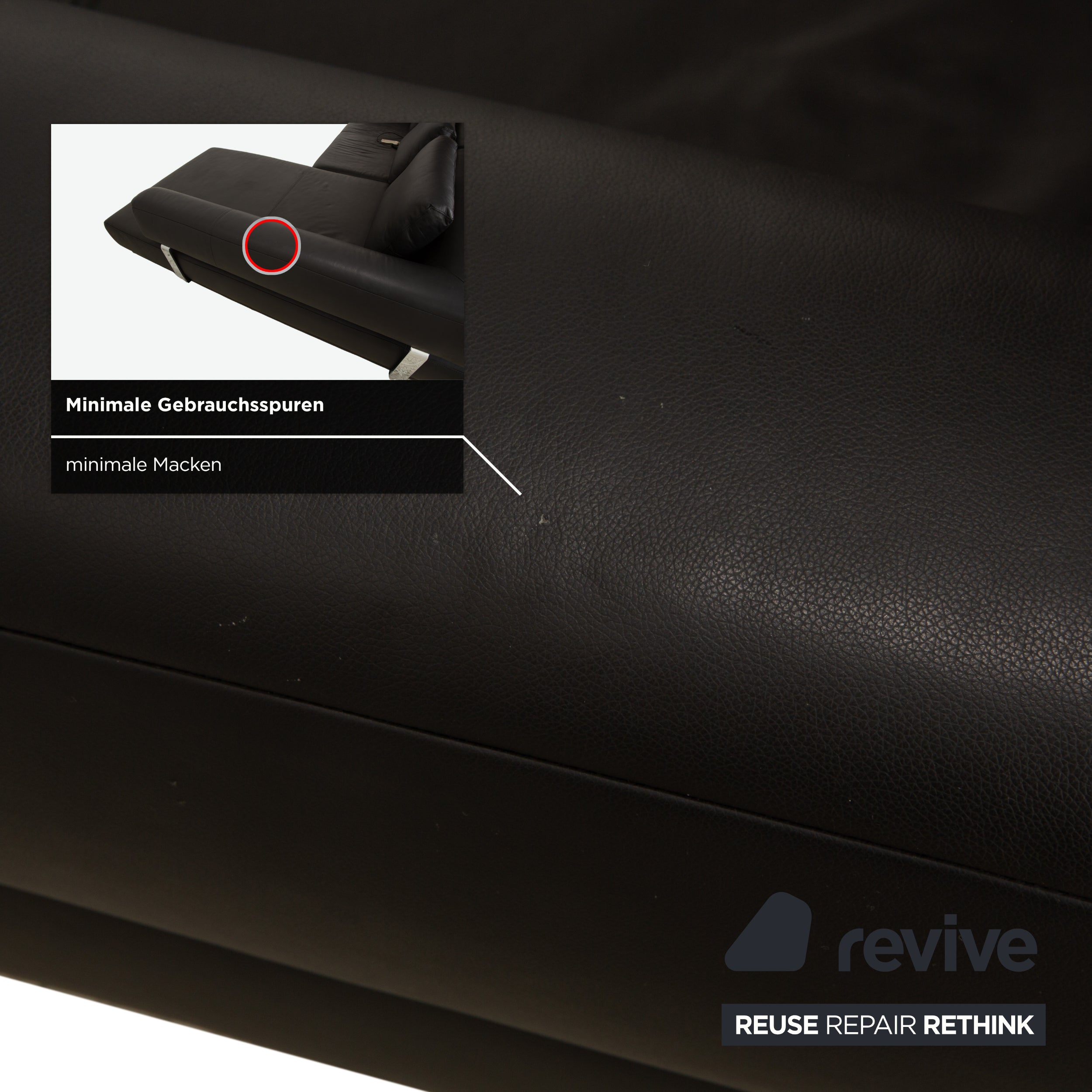 Canapé d'angle droit en cuir noir avec fonction électrique Ewald Schillig