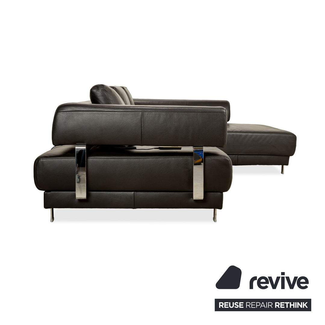 Ewald Schillig Brand Face Leather Corner Sofa Black Electric Function Chaise Right Sofa Couch