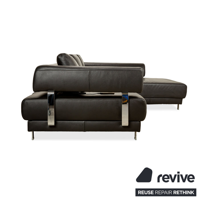 Ewald Schillig Brand Face Leather Corner Sofa Black Electric Function Chaise Right Sofa Couch
