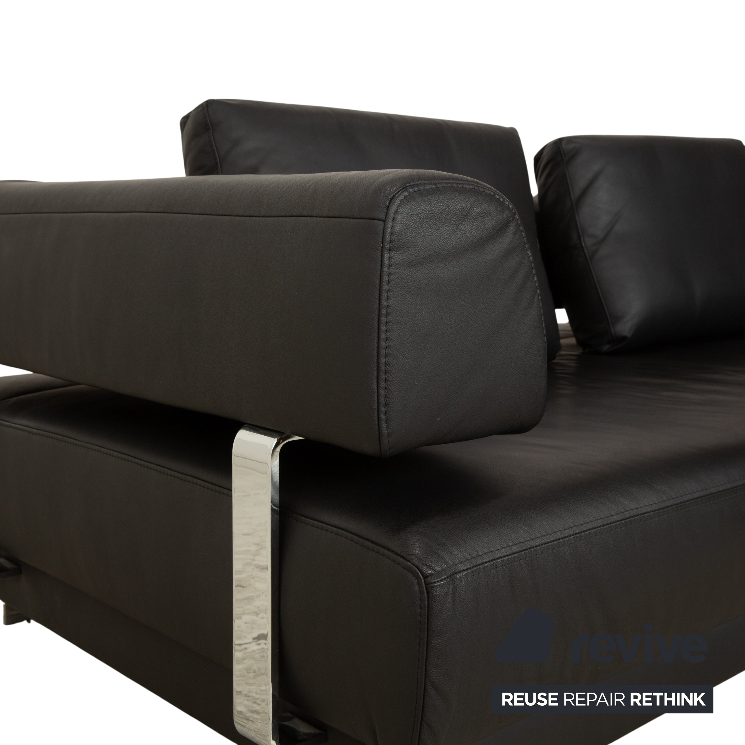 Canapé d'angle droit en cuir noir avec fonction électrique Ewald Schillig