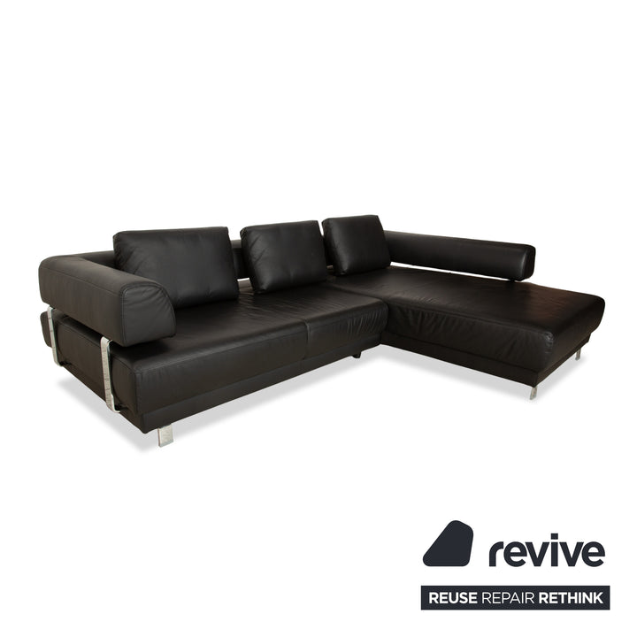 Ewald Schillig Brand Face Leder Ecksofa Schwarz elektrische Funktion Recamiere rechts Sofa Couch