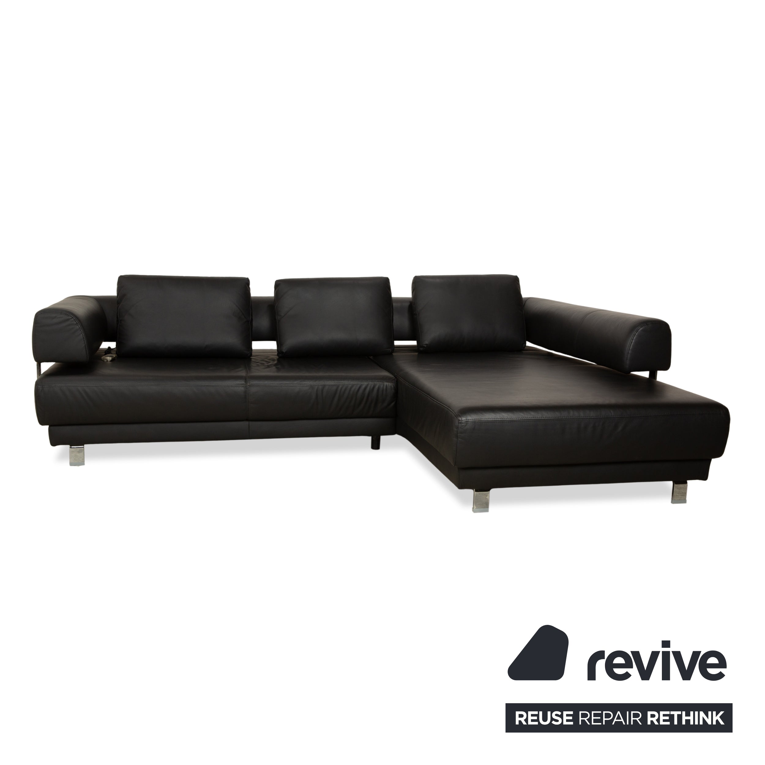 Canapé d'angle droit en cuir noir avec fonction électrique Ewald Schillig