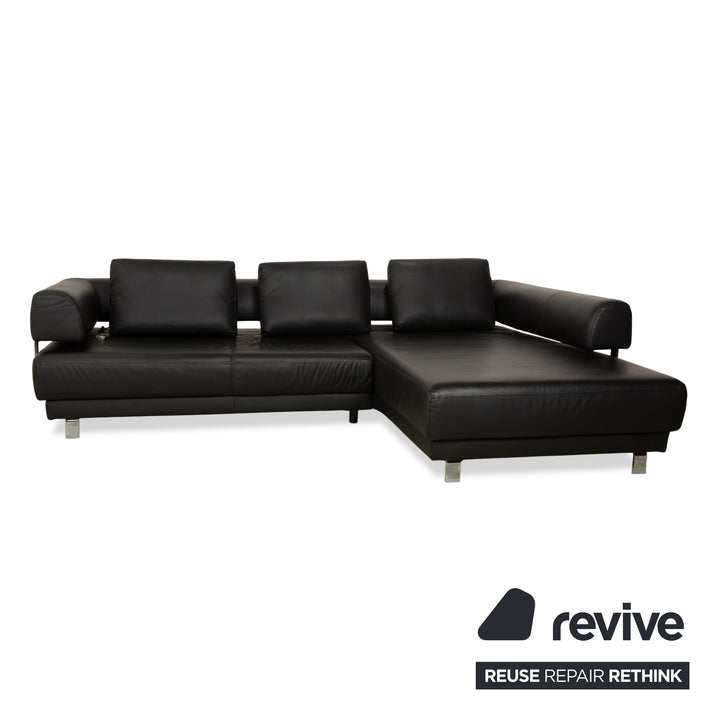 Ewald Schillig Brand Face Leather Corner Sofa Black Electric Function Recamiere Right Sofa Couch