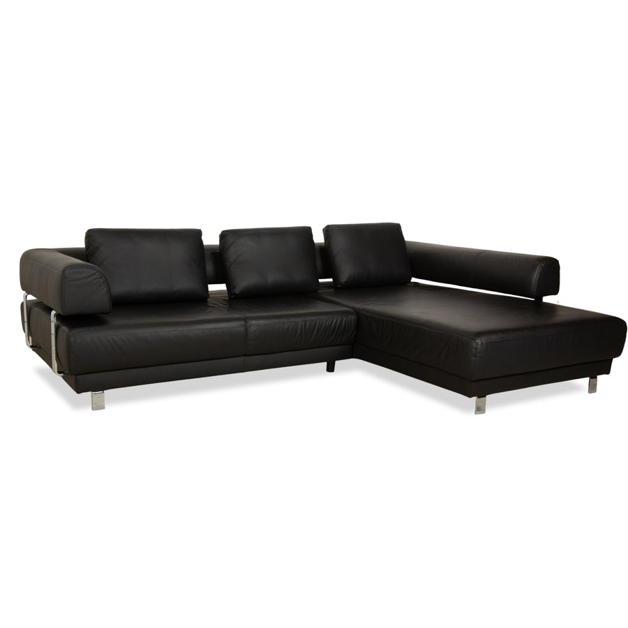 Ewald Schillig Brand Face Leather Corner Sofa Black Electric Function Recamiere Right Sofa Couch