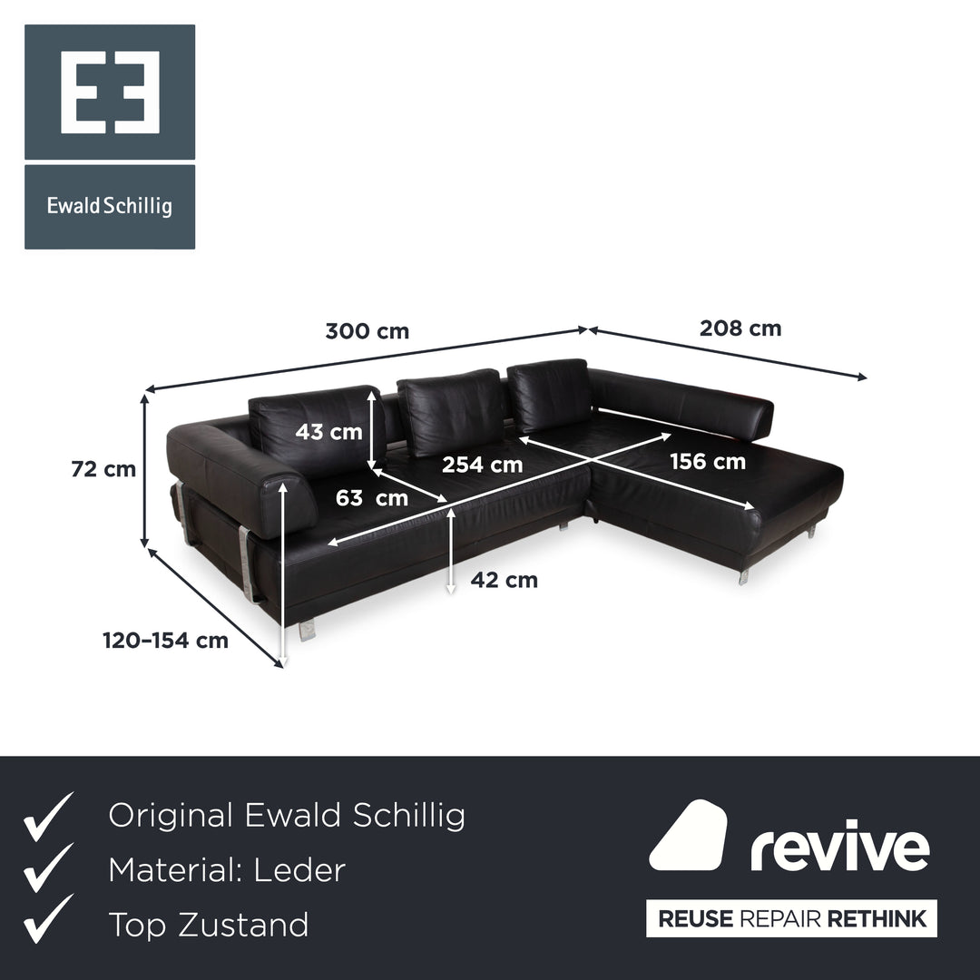 Ewald Schillig Brand Face Leder Ecksofa Schwarz Manuelle Funktion Sofa Couch