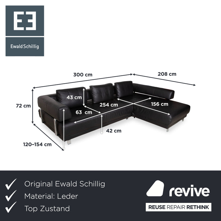Ewald Schillig Brand Face Leder Ecksofa Schwarz Manuelle Funktion Sofa Couch