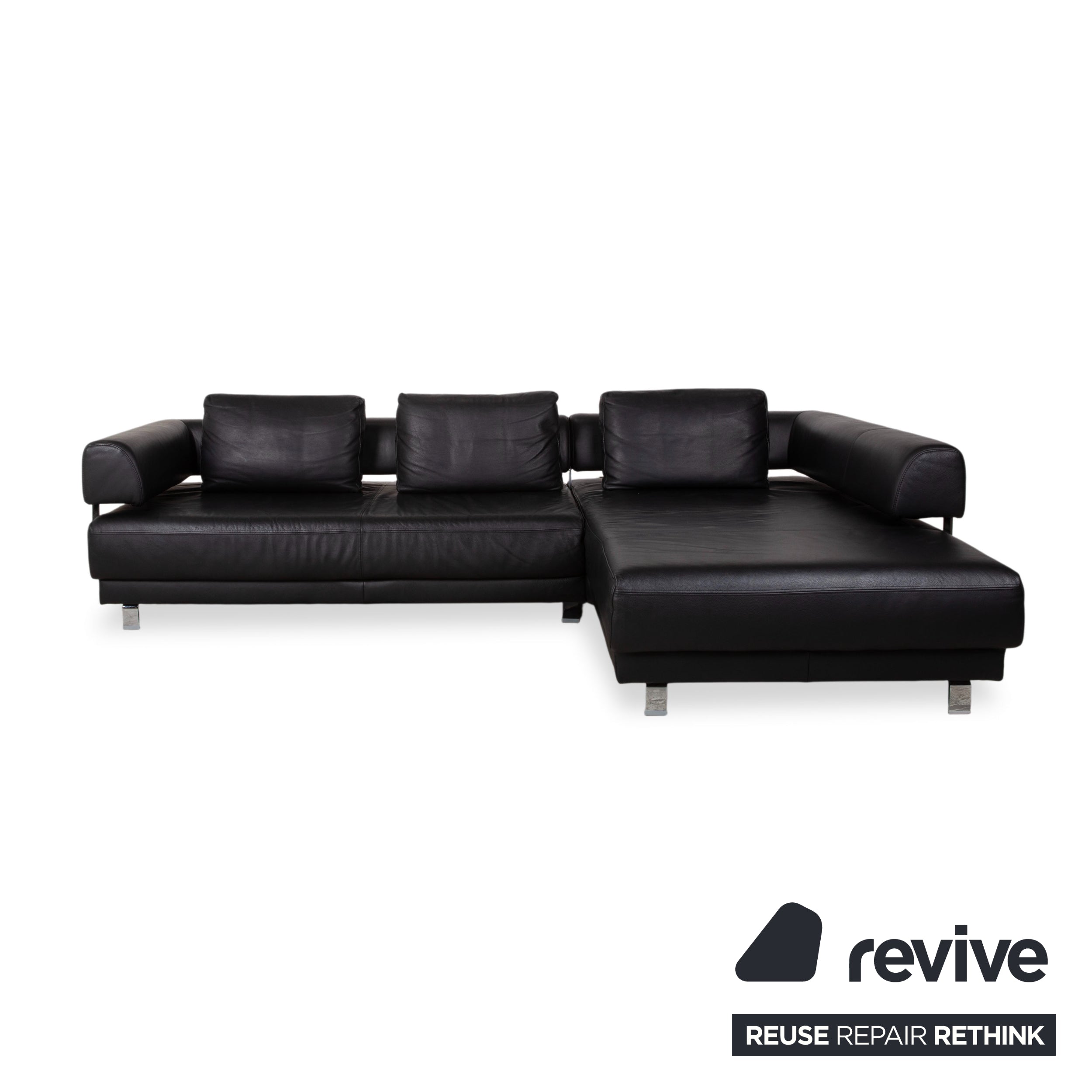 Ewald Schillig Brand Face Leder Ecksofa Schwarz Manuelle Funktion Sofa Couch