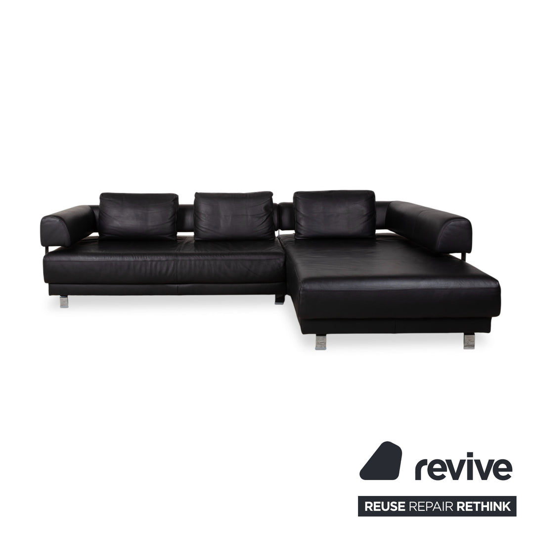 Ewald Schillig Brand Face Leder Ecksofa Schwarz Manuelle Funktion Sofa Couch