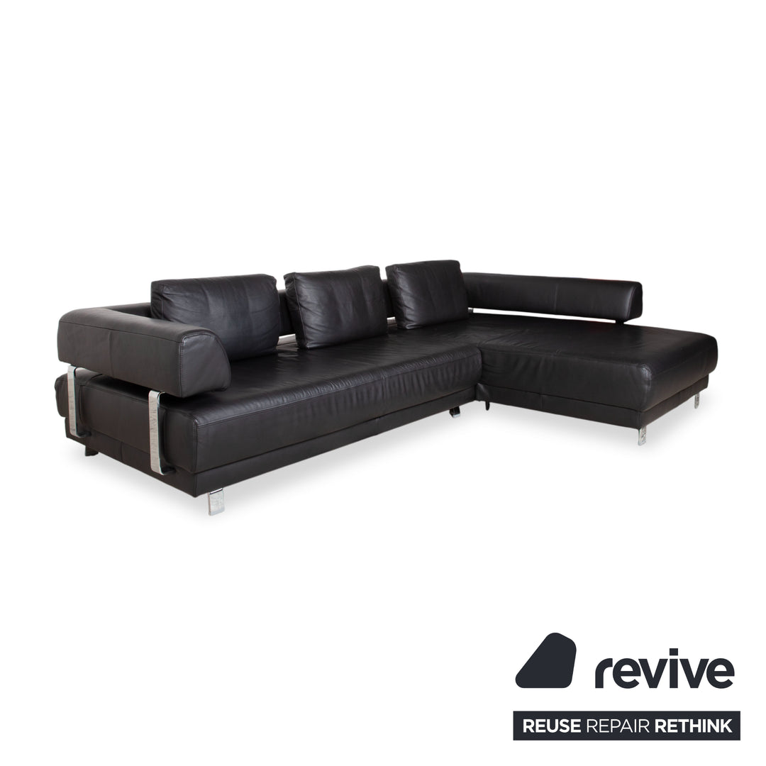 Ewald Schillig Brand Face Leder Ecksofa Schwarz Manuelle Funktion Sofa Couch