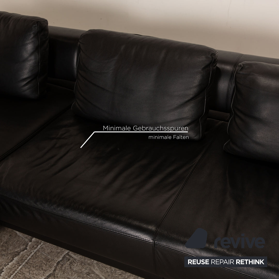 Ewald Schillig Brand Face Leather Corner Sofa Black Recamiere Left Electric Function