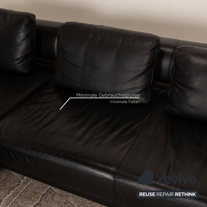 Ewald Schillig Brand Face Leather Corner Sofa Black Recamiere Left Electric Function