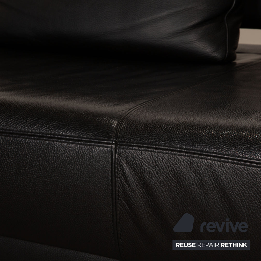 Ewald Schillig Brand Face Leather Corner Sofa Black Recamiere Left Electric Function
