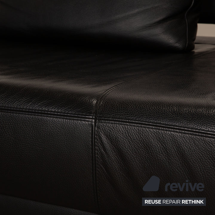 Ewald Schillig Brand Face Leather Corner Sofa Black Recamiere Left Electric Function