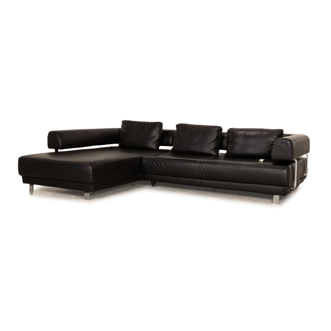 Ewald Schillig Brand Face Leather Corner Sofa Black Recamiere Left Electric Function
