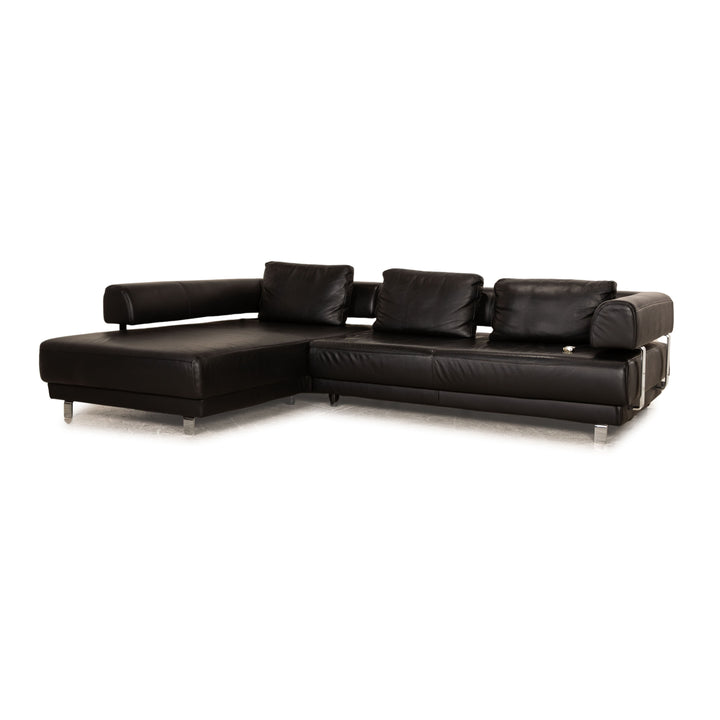 Ewald Schillig Brand Face Leather Corner Sofa Black Recamiere Left Electric Function