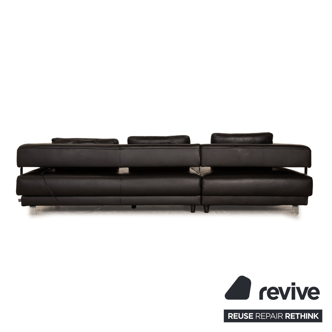 Ewald Schillig Brand Face Leather Corner Sofa Black Recamiere Left Electric Function