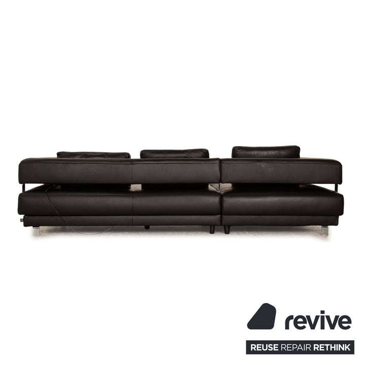 Ewald Schillig Brand Face Leather Corner Sofa Black Recamiere Left Electric Function