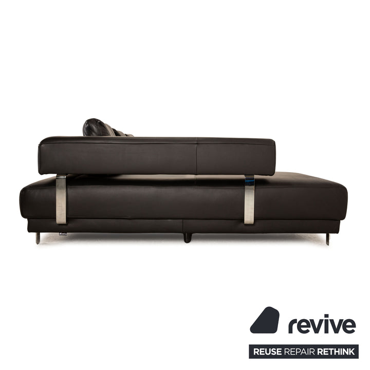 Ewald Schillig Brand Face Leather Corner Sofa Black Recamiere Left Electric Function