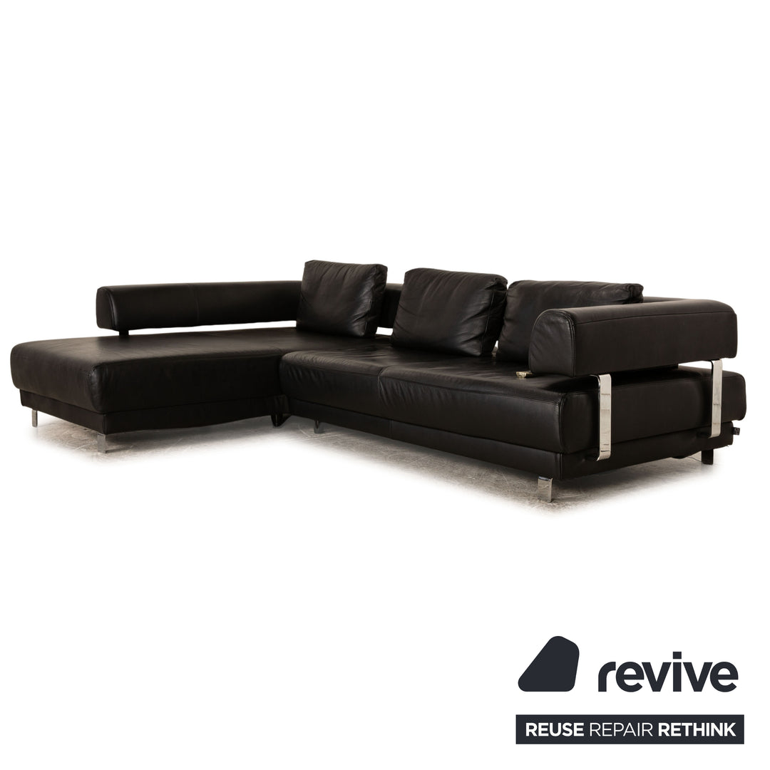 Ewald Schillig Brand Face Leather Corner Sofa Black Recamiere Left Electric Function