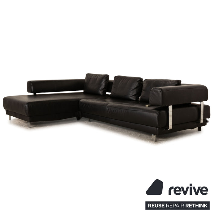 Ewald Schillig Brand Face Leather Corner Sofa Black Recamiere Left Electric Function