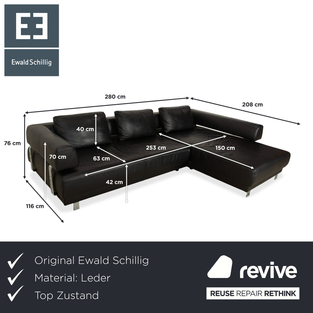 Ewald Schillig Brand Face Leather Corner Sofa Black Sofa Couch