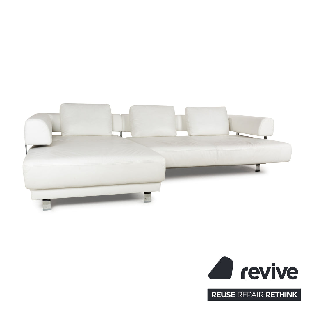 Ewald Schillig Brand Face Leder Ecksofa Weiß Creme elektrische Funktion Recamiere links Sofa Couch