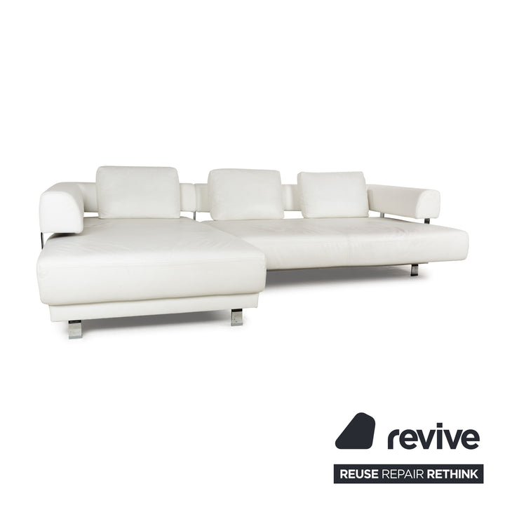 Ewald Schillig Brand Face Leder Ecksofa Weiß Creme elektrische Funktion Recamiere links Sofa Couch