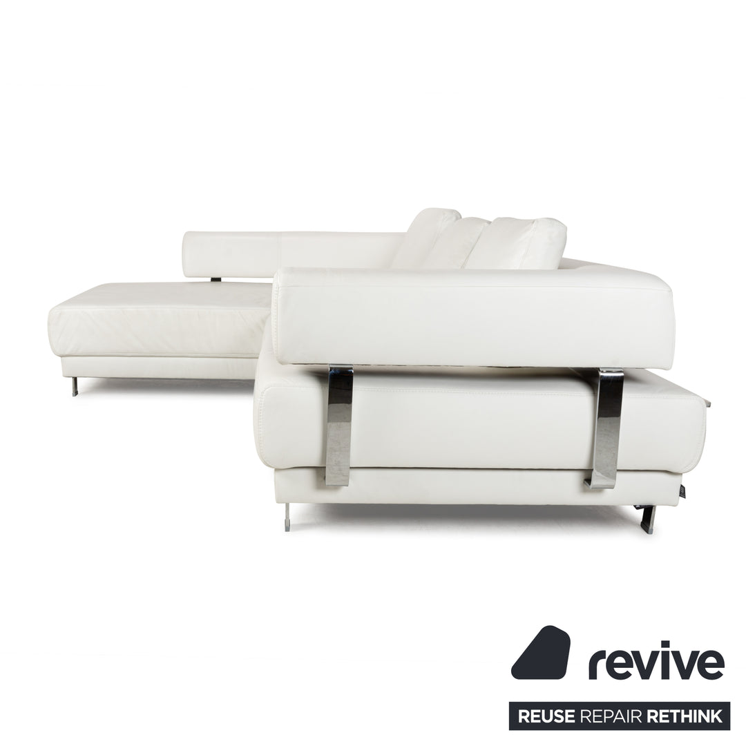 Ewald Schillig Brand Face Leder Ecksofa Weiß Creme elektrische Funktion Recamiere links Sofa Couch