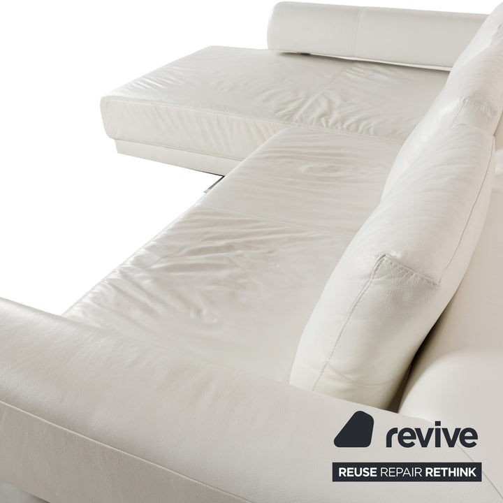 Ewald Schillig Brand Face Leder Ecksofa Weiß Creme elektrische Funktion Recamiere links Sofa Couch