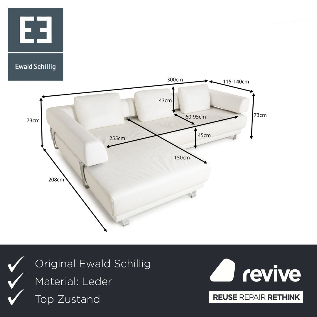 Ewald Schillig Brand Face Leder Ecksofa Weiß Creme elektrische Funktion Recamiere links Sofa Couch