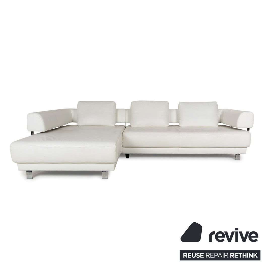Ewald Schillig Brand Face Leder Ecksofa Weiß Creme elektrische Funktion Recamiere links Sofa Couch