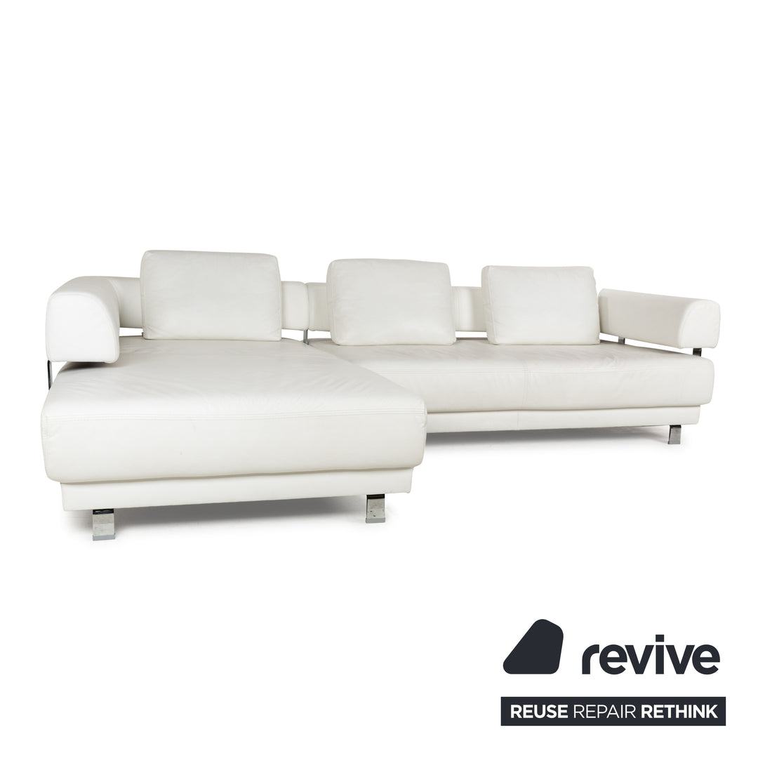 Ewald Schillig Brand Face Leder Ecksofa Weiß Creme elektrische Funktion Recamiere links Sofa Couch