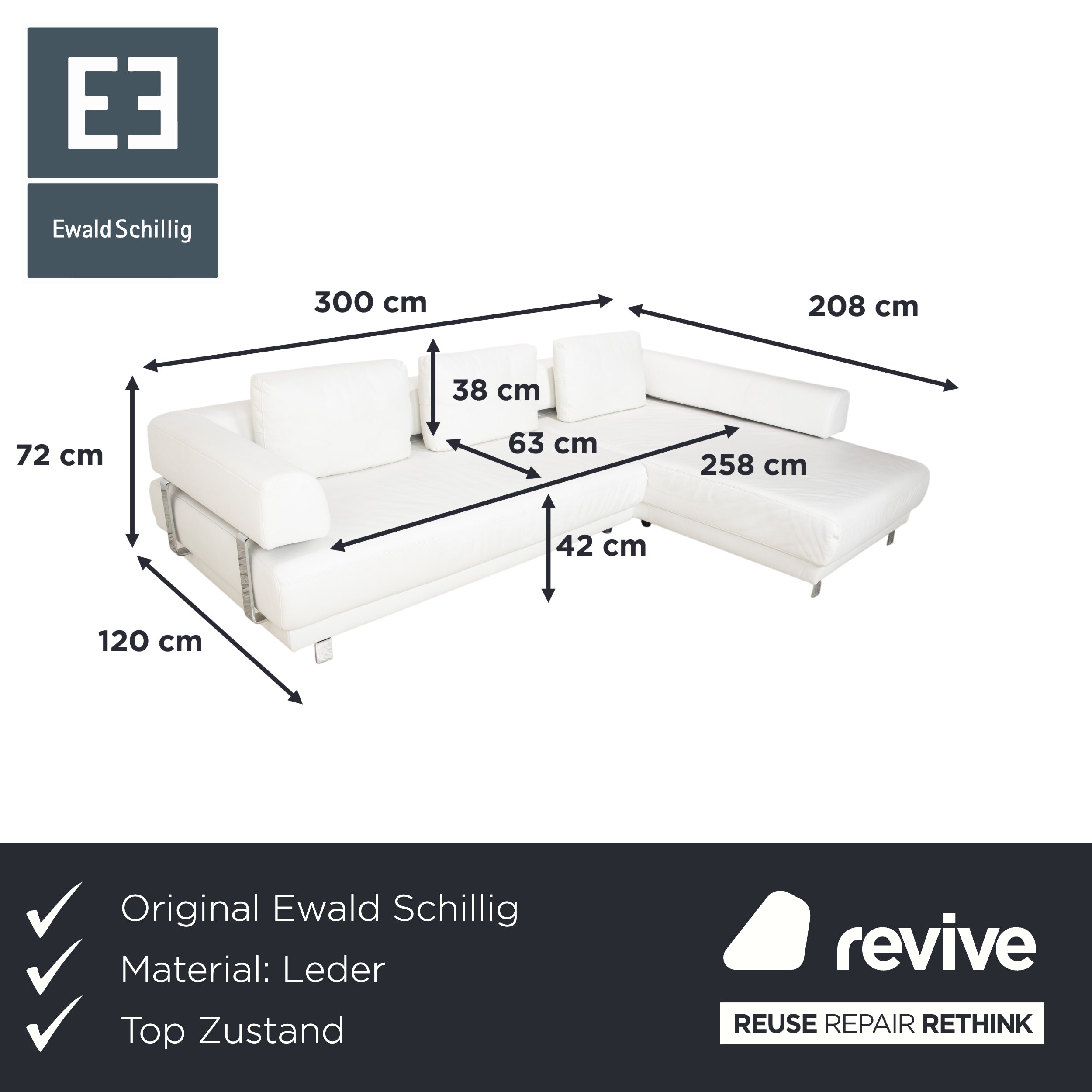 Ewald Schillig Brand Face Leder Ecksofa Weiß Sofa Couch