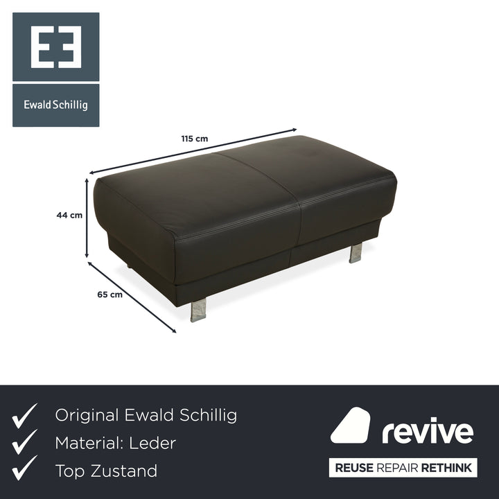 Ewald Schillig Brand Face Leather Stool Dark Grey Slate Brown