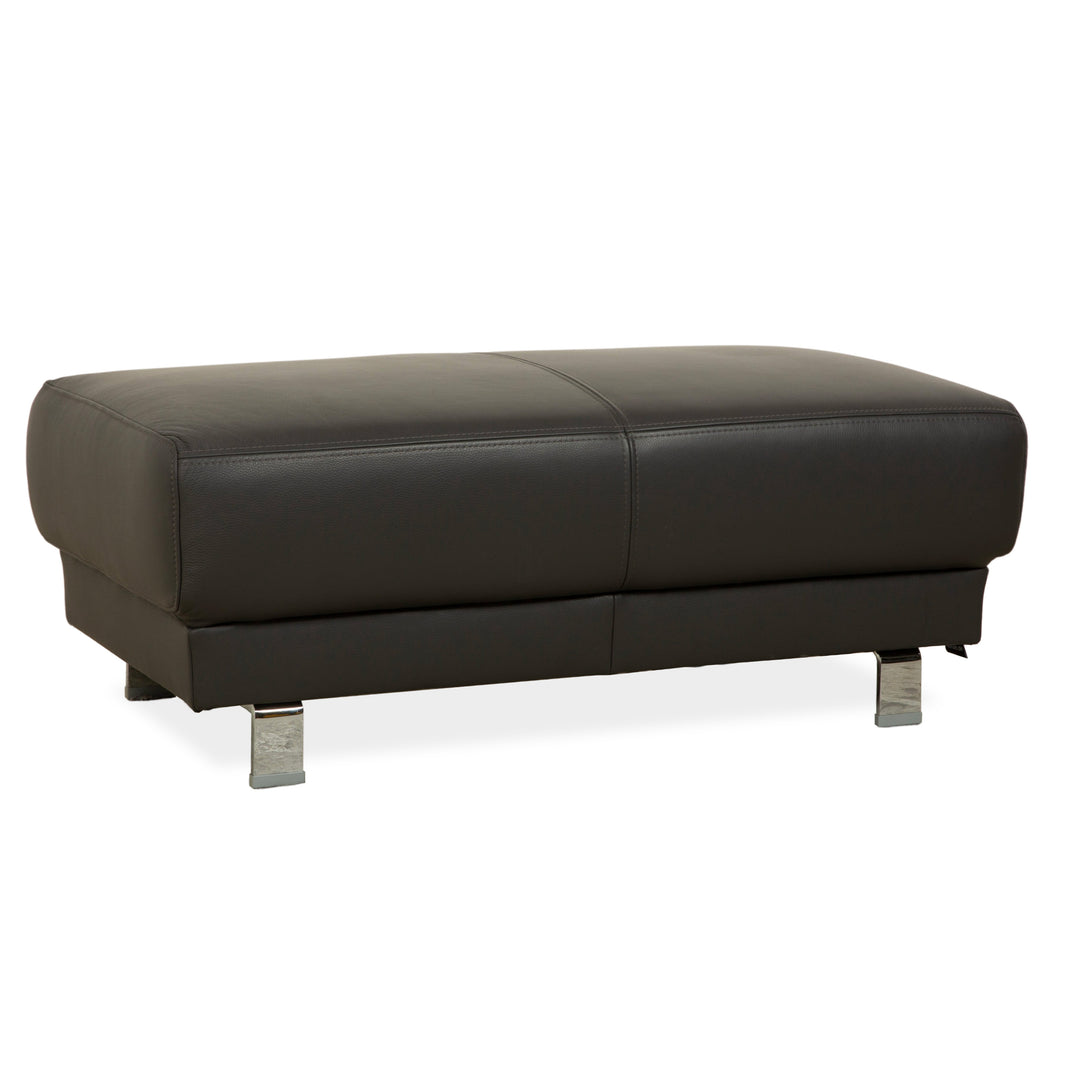 Ewald Schillig Brand Face Leather Stool Dark Grey Slate Brown
