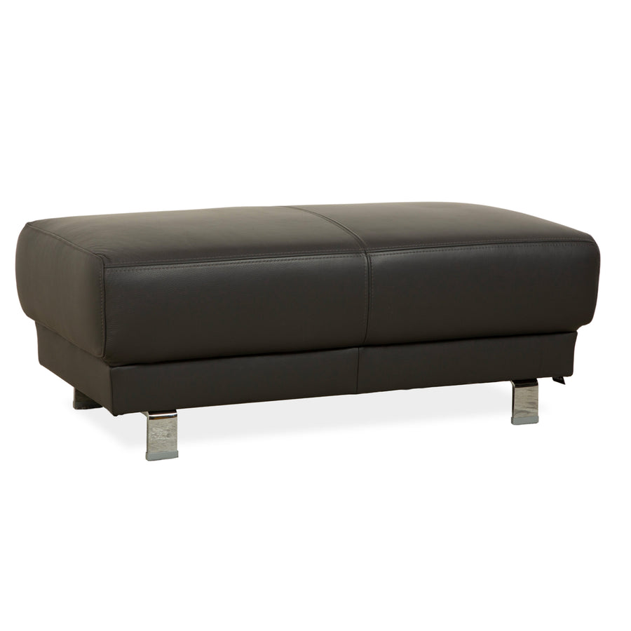 Ewald Schillig Brand Face Leather Stool Dark Grey Slate Brown