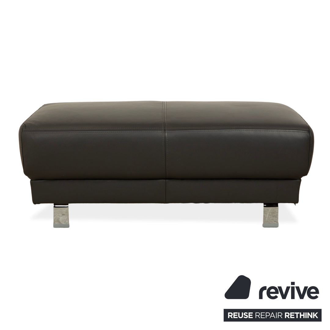 Ewald Schillig Brand Face Leather Stool Dark Grey Slate Brown