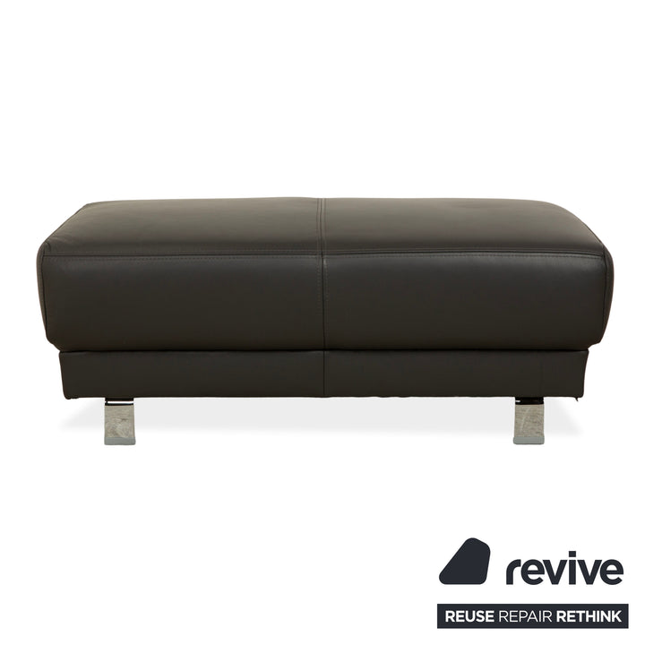 Ewald Schillig Brand Face Leather Stool Dark Grey Slate Brown