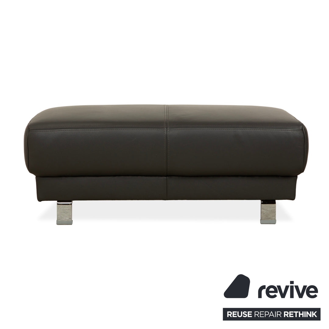Ewald Schillig Brand Face Leather Stool Dark Grey Slate Brown