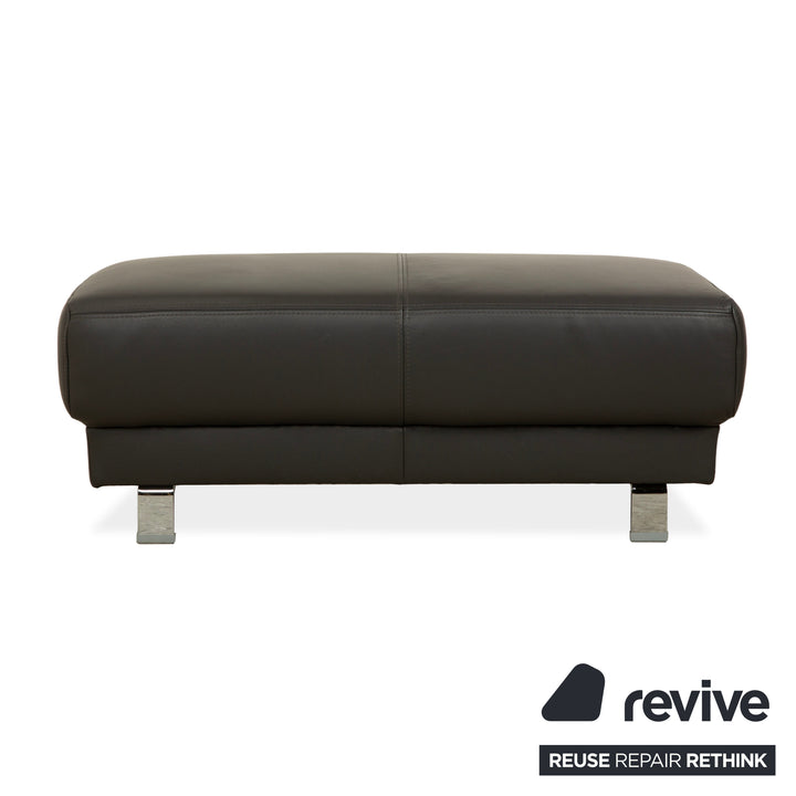 Ewald Schillig Brand Face Leather Stool Dark Grey Slate Brown