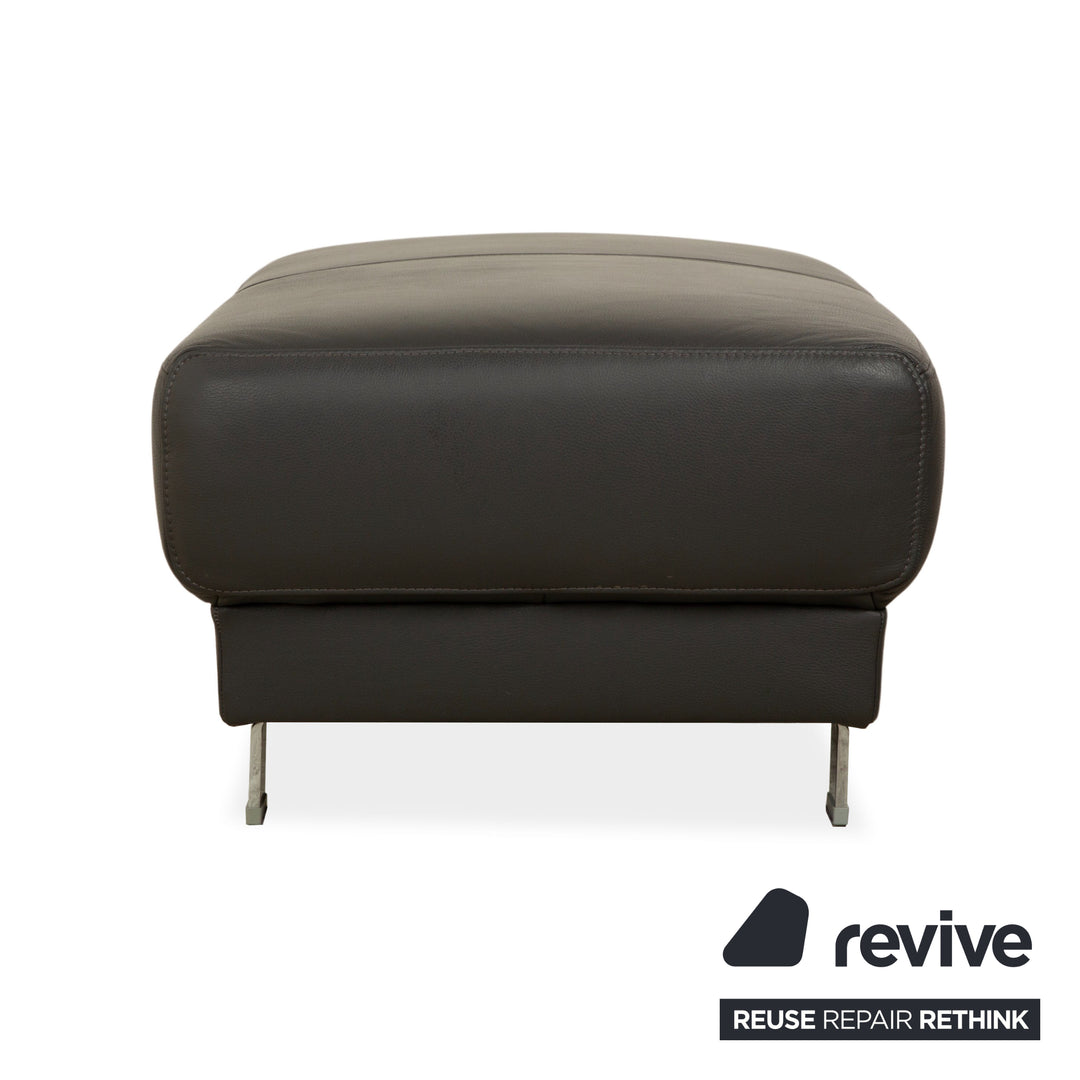 Ewald Schillig Brand Face Leather Stool Dark Grey Slate Brown
