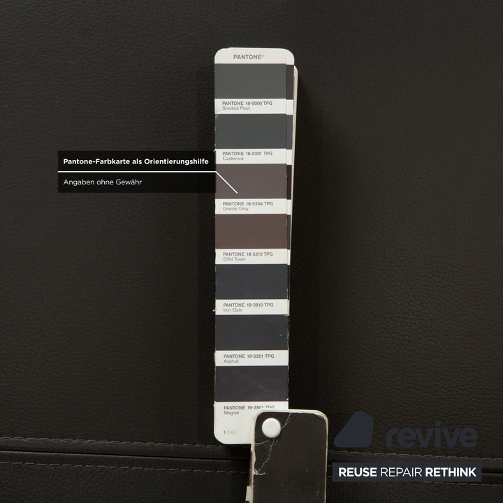 Ewald Schillig Brand Face Leder Hocker Dunkelgrau Schiefer Braun