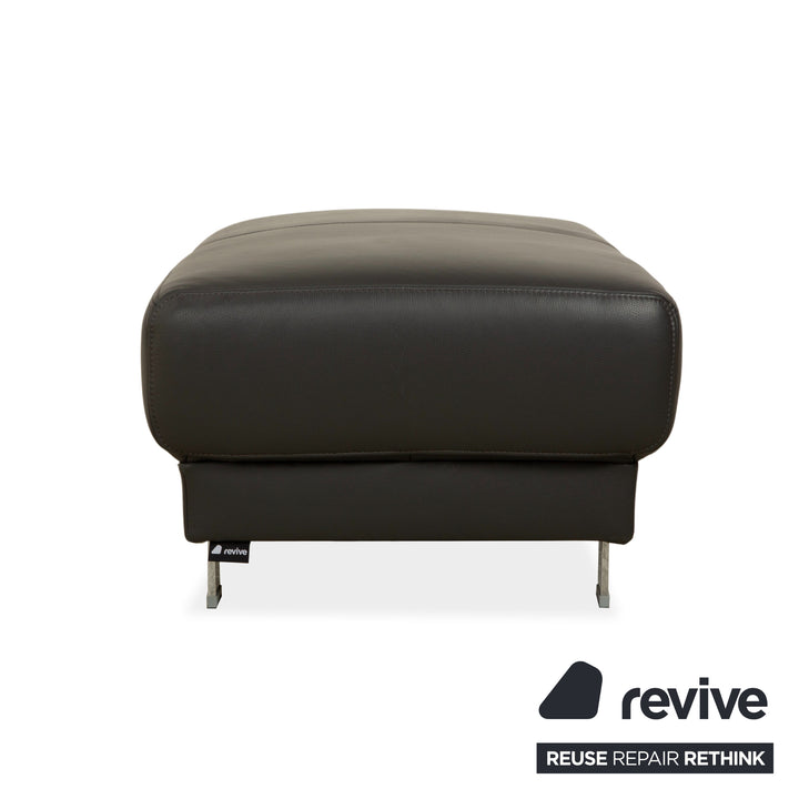 Ewald Schillig Brand Face Leather Stool Dark Grey Slate Brown